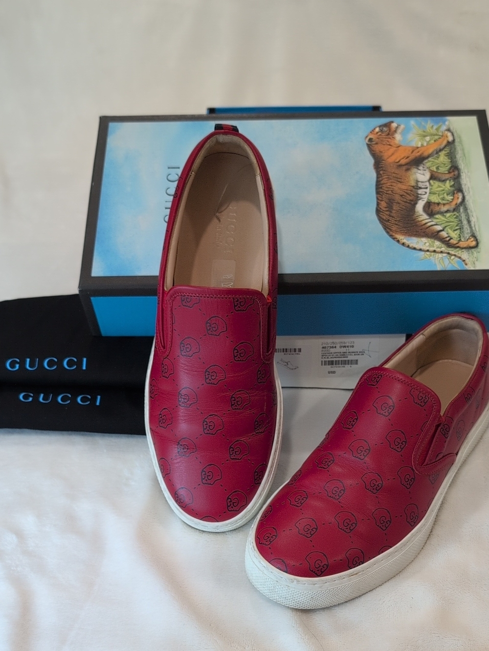 UK 11 Gucci Apollo Ghost Skull Red Slip-on Sneakers